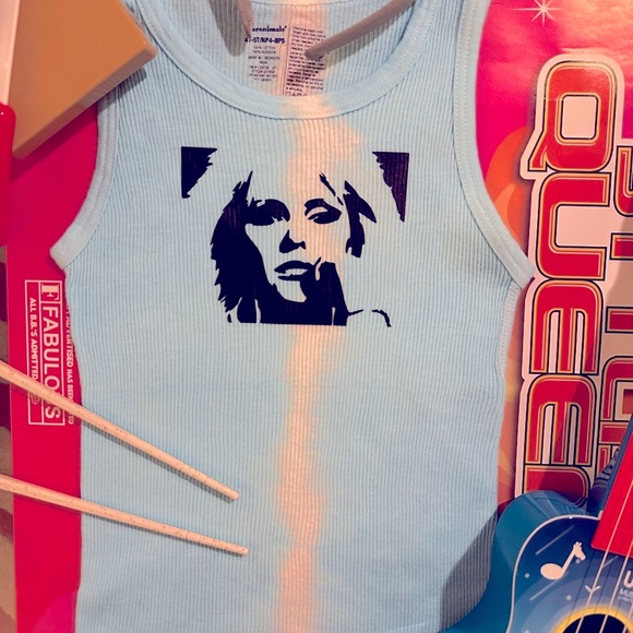BLONDIE inspired 80s tie-dye distressed ribbed graffiti tank top Toddler 4T-5T - Picture 9 of 17